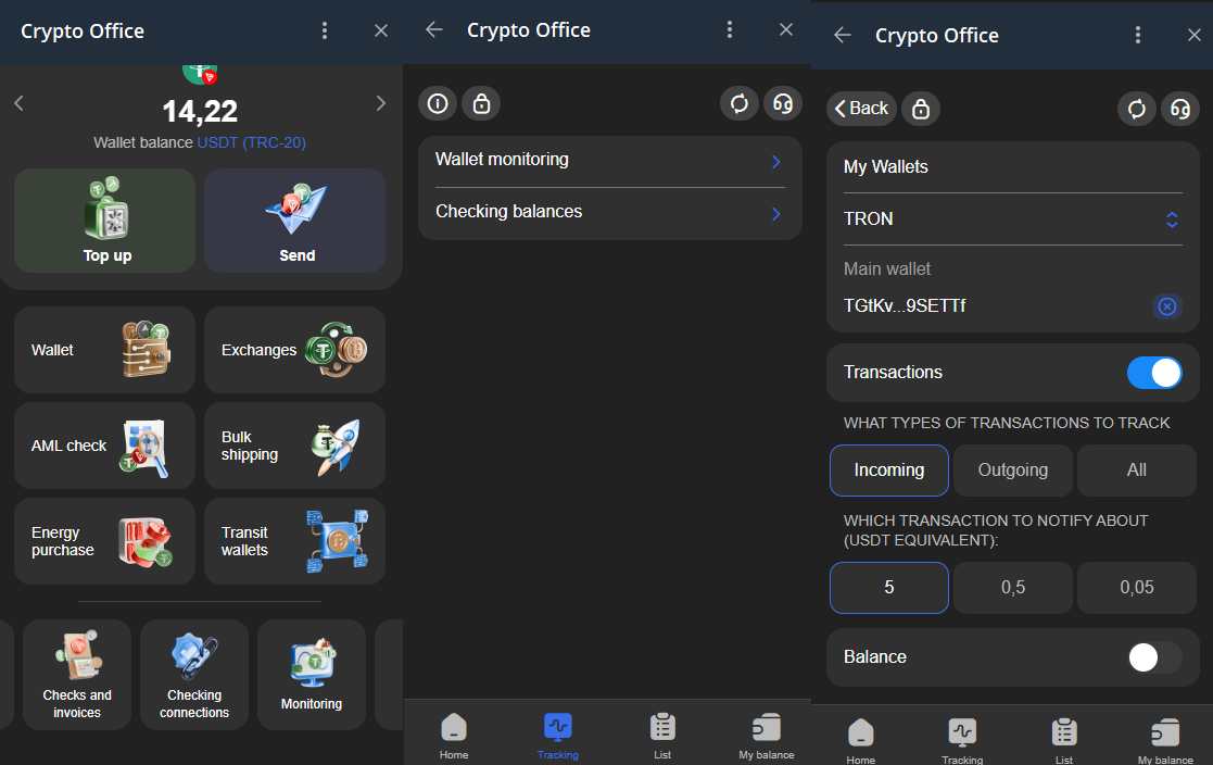 Checking wallet transactions in Crypto Office