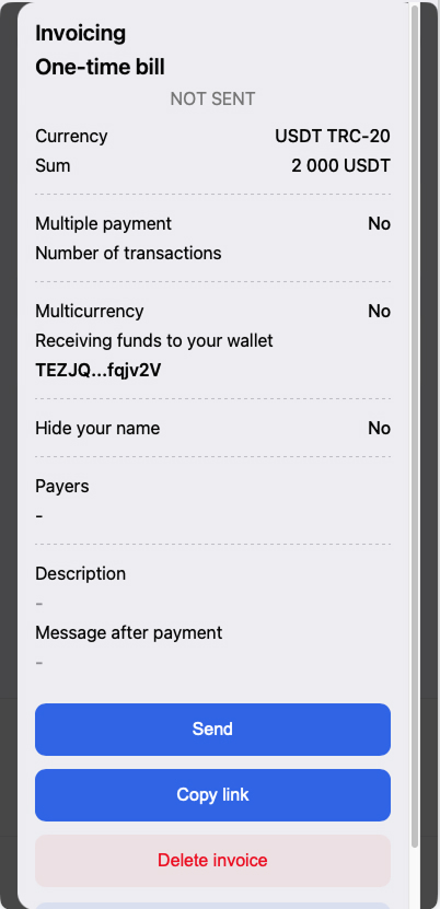 Crypto Invoice Recipient Settings